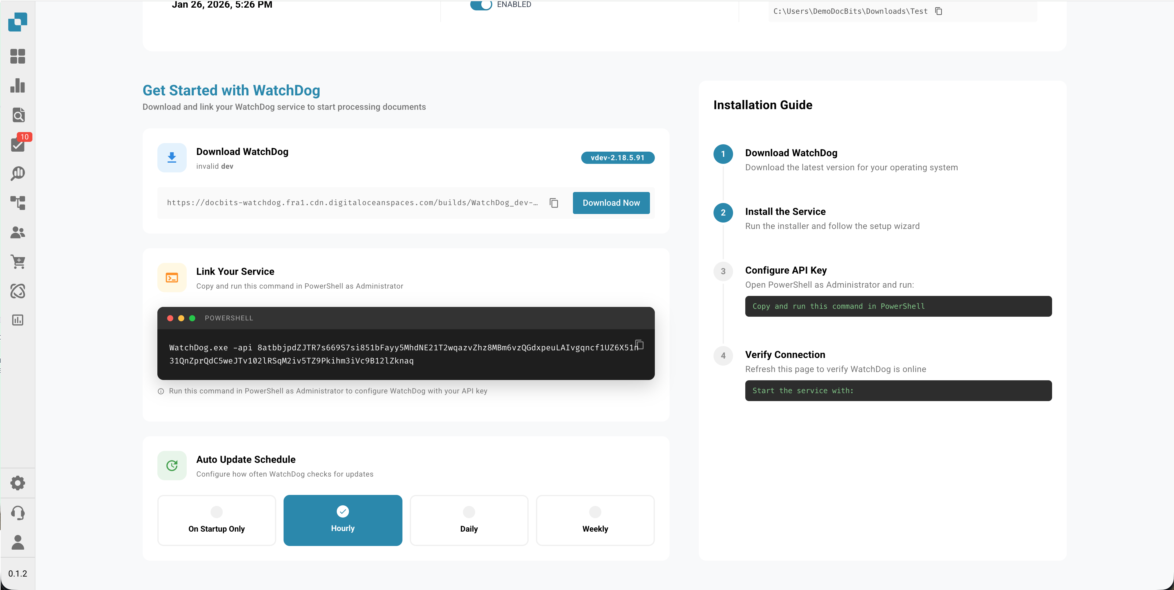 WatchDog Mapinstellingen