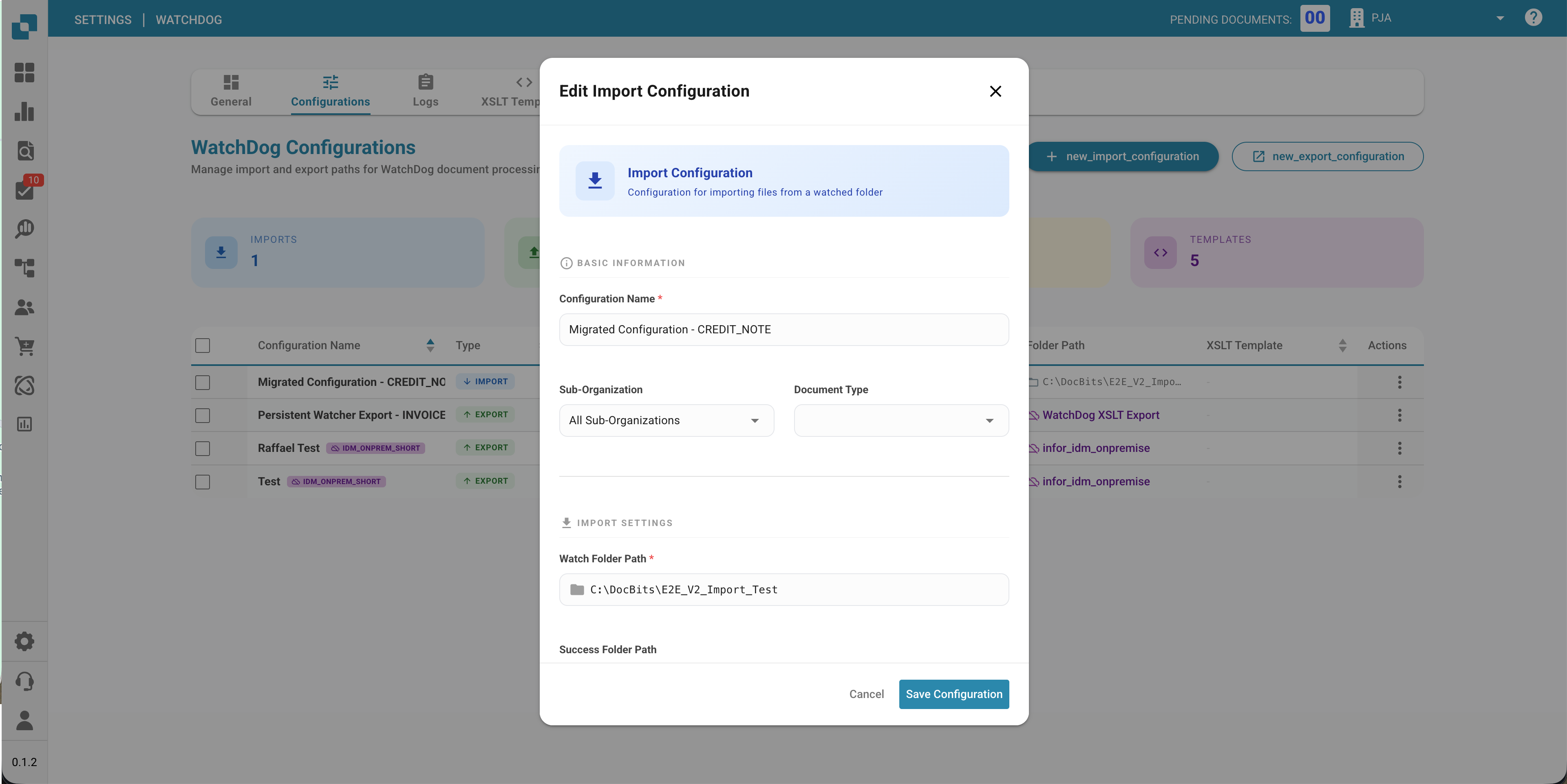WatchDog Exportinstellingen